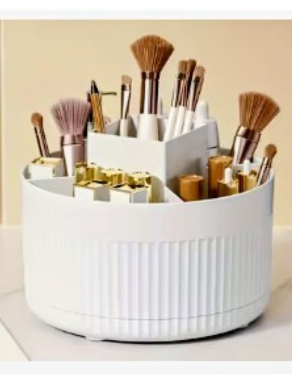 White Cosmetic Organizer Carousel - Multi-Compartment Makeup Storage